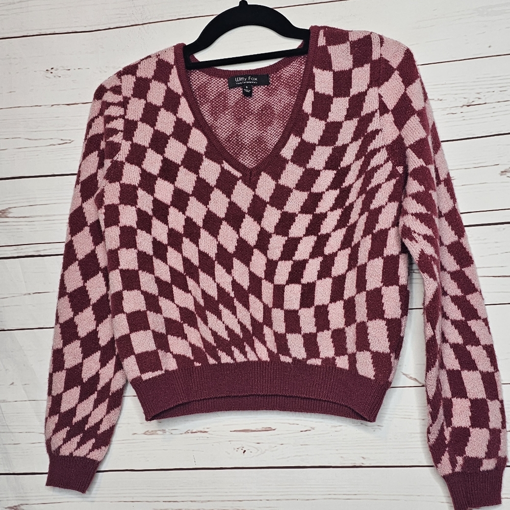 Witty Fox Checkered V-Neck Sweater